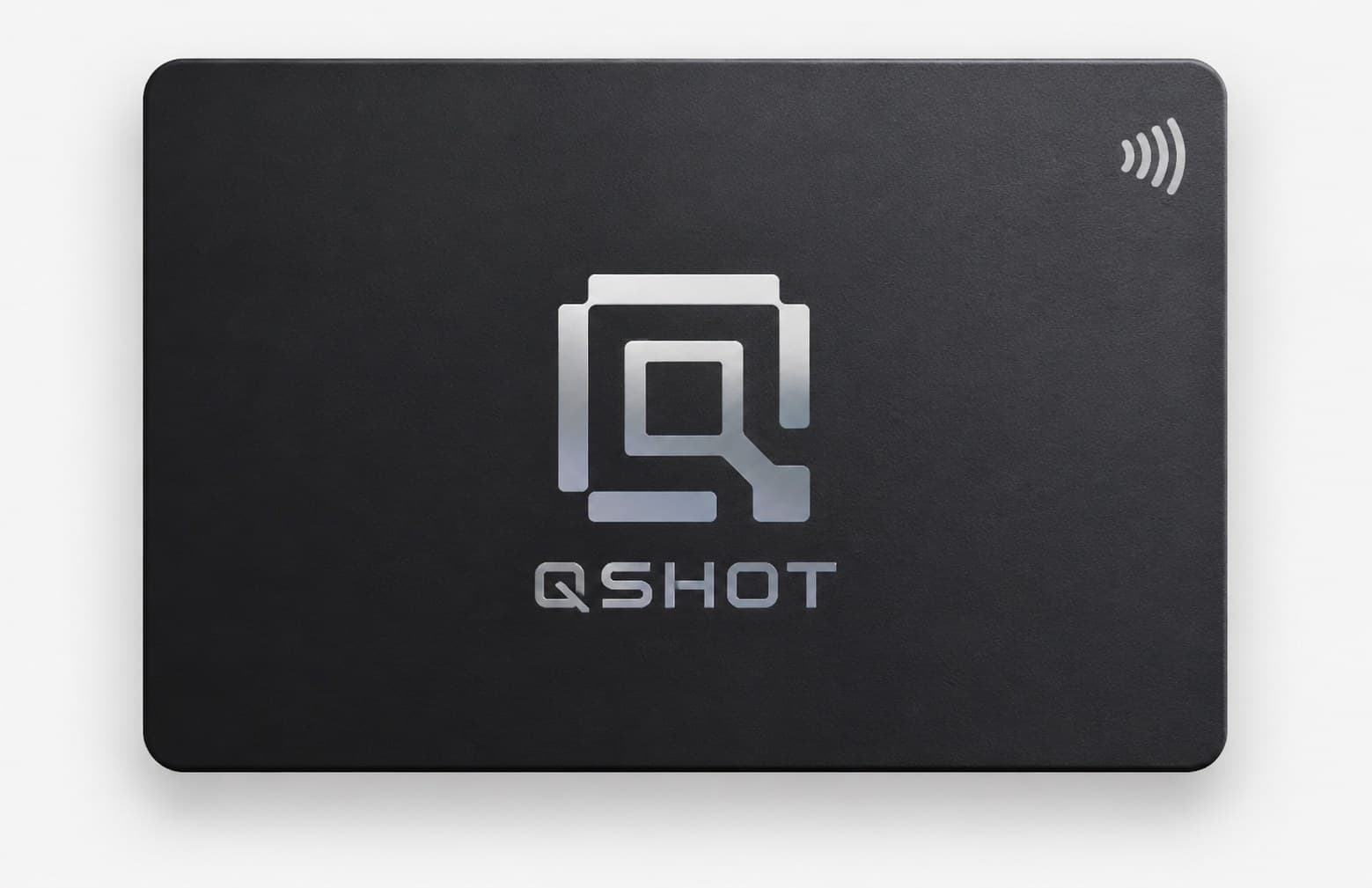 The Qshot Metal Card — a premium metal business card with an NFC chip and a printed QR code